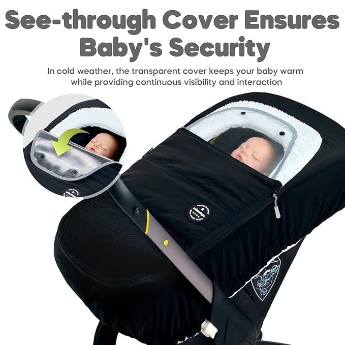 Mamatepe Winter Baby Car Seat Cover, Rain and Snow Repellent, Windproof Warm Fleece Breathable with U Shape Zipper for Newborn Car Seat, Universal for Infant Car Seat, Black