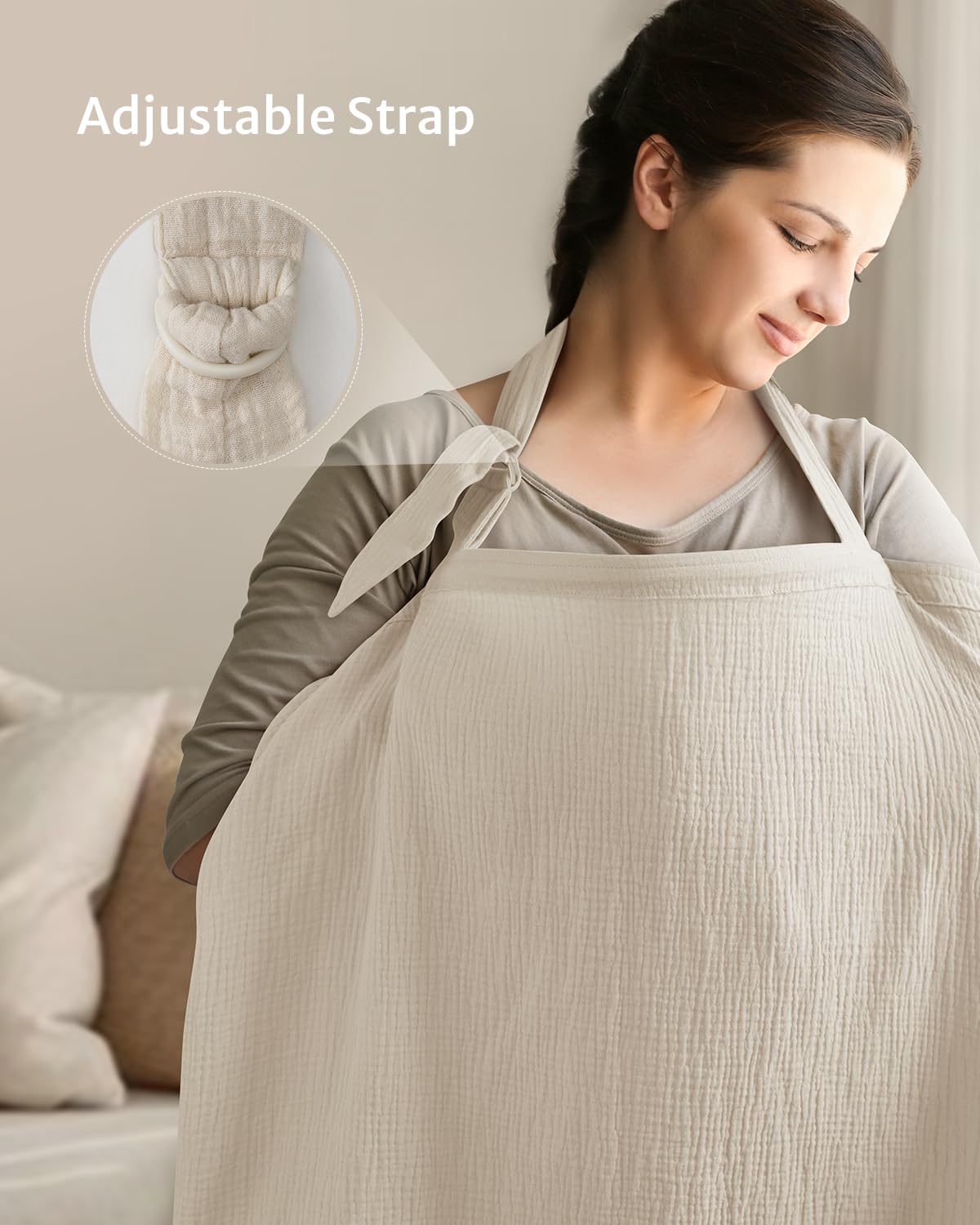 Blissful Diary Baby Car Seat Cover, Extra Large Mesh Window, Breathable Muslin Cotton, Infant Windproof Canopy, Must-Have Baby Gift - Roman Green