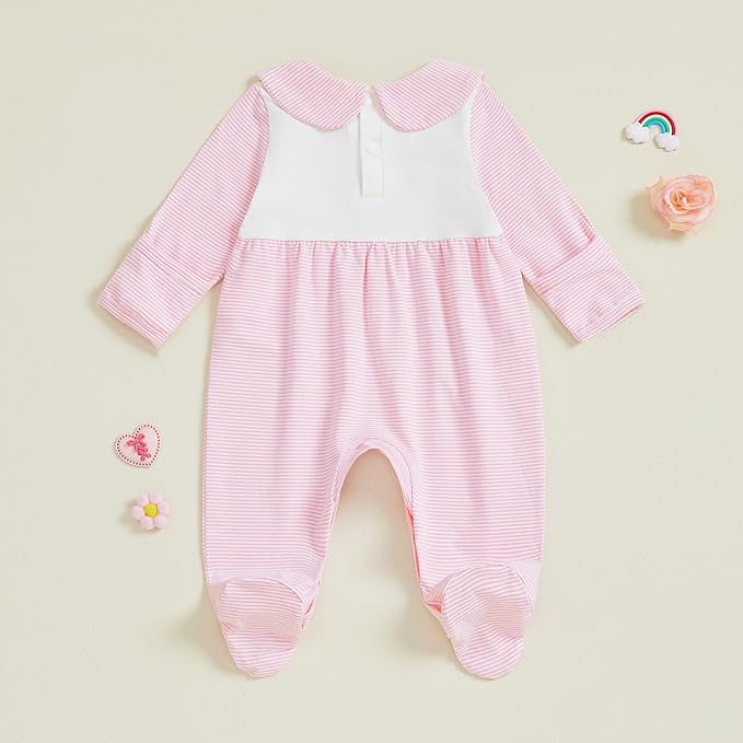 Newborn Baby Girl Footed Romper Onesie Little Sister Embroidery Fall Clothes Coming Home Outfit Vintage Jumpsuit