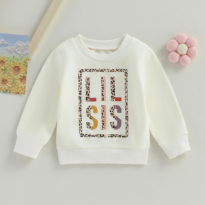 VISGOGO Infant Baby Boy Girls Big Lil Bro Big Lil Sis Matching Set Sweatshirt Romper Embroidery Sweater Toddler Clothes