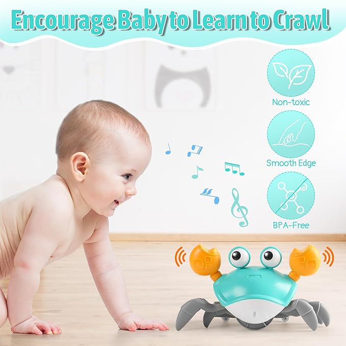 Hirger Crawling Crab Baby Toy Infant: Tummy Time Toys for Babies 3 6 9 12 18 24 36 Months, Walking Dancing Sensing Crab for Toddler 1 2 3 4 Year Old, 1st Music Birthday Gifts for Boys Girls