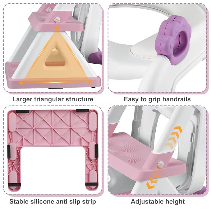 2 In 1 Potty Training Toilet Seat & Toddler Step Stool, Bottom Triangle Stability Toddler Toilet Seat, Adjustable Step & Seat Height Potty Seats for Toddlers Boys Girls (Purple)