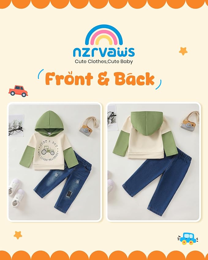 NZRVAWS Baby Boy Clothes Toddler Boy Outfit 2 3 4T 6 12 18 24 Month Fall Winter Hoodie Ripped Jeans Clothing