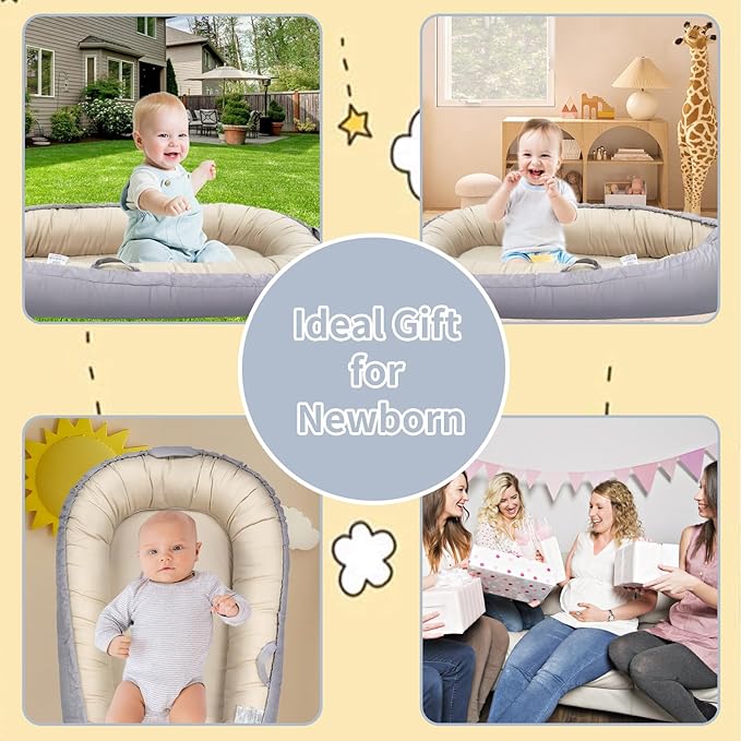 Infant Lounger, Portable Baby Nest Cover, 100% Cotton, Breathable & Reversible, Baby Lounger for Newborn, Adjustable Baby Floor Seat for Tummy Time, Essentials for Newborns