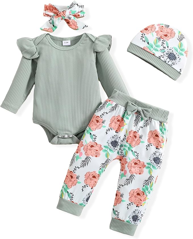 Baby Girl Clothes Newborn Infant Outfits Cute Summer Clothes Spring Romper Set+Hat+Headband