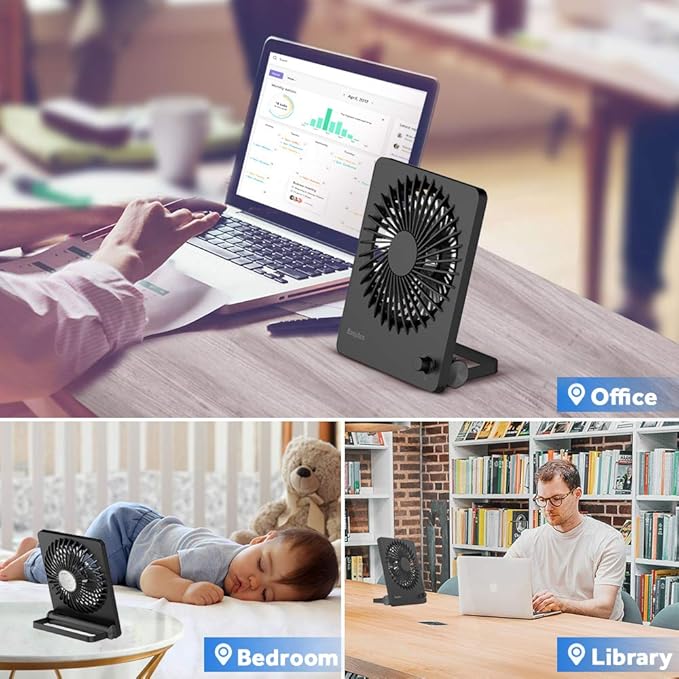 EasyAcc Portable Travel Fan 7-inch, Ultra-thin + 10-26H Runtime + Step-less Speed Control + 180°Foldable, Quiet Portable Travel Desk Fan for Bedroom Office, Cruise Travel Essentials 2025