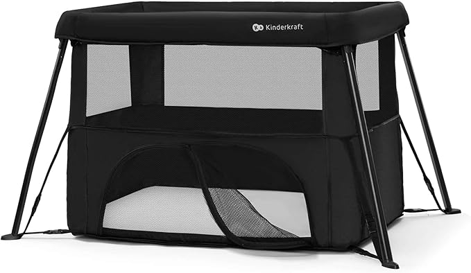 Kinderkraft CAMI 3-in-1 Baby Bed, Travel Bed for Baby, from Birth to 3 Years, Baby cot, Travel cot, Easy to Fold Compactly, Travel Bag Included, Two Levels, Black