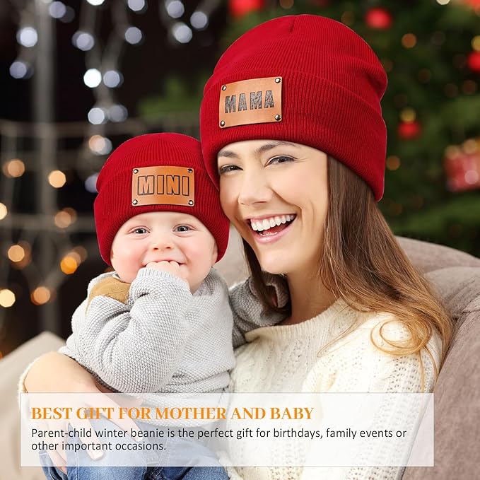 Parent-Child Beanie Hat,Mother & Baby Daughter/Son Winter Warm Knit Hat,Kids Soft Beanie Cap