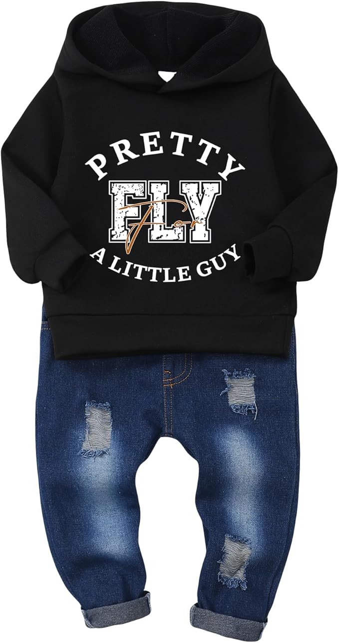 NZRVAWS Baby Boy Clothes Toddler Boy Outfit 2 3 4T 6 12 18 24 Month Fall Winter Hoodie Ripped Jeans Clothing