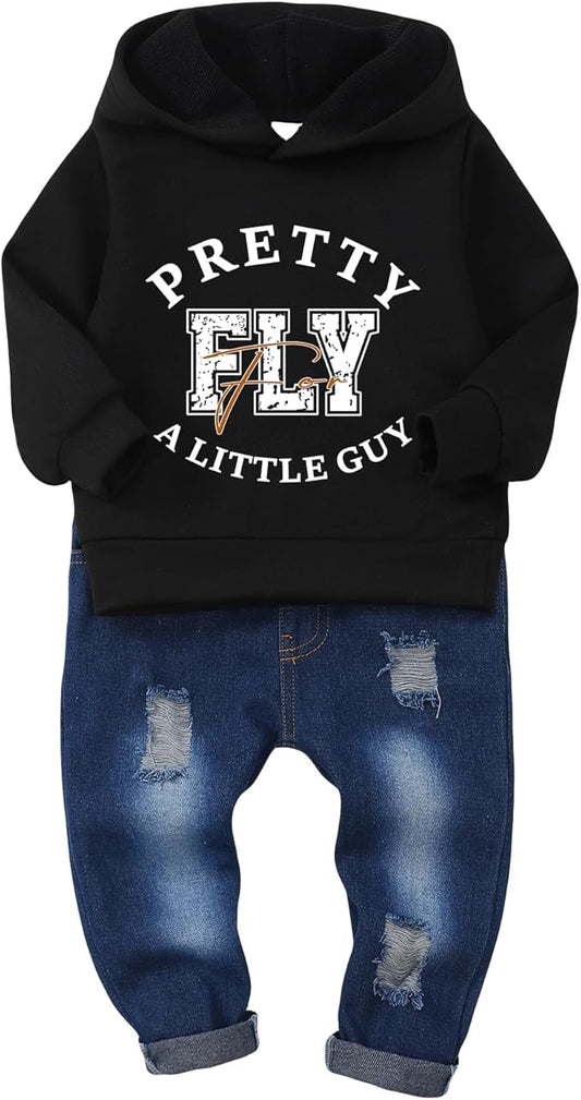 NZRVAWS Baby Boy Clothes Toddler Boy Outfit 2 3 4T 6 12 18 24 Month Fall Winter Hoodie Ripped Jeans Clothing