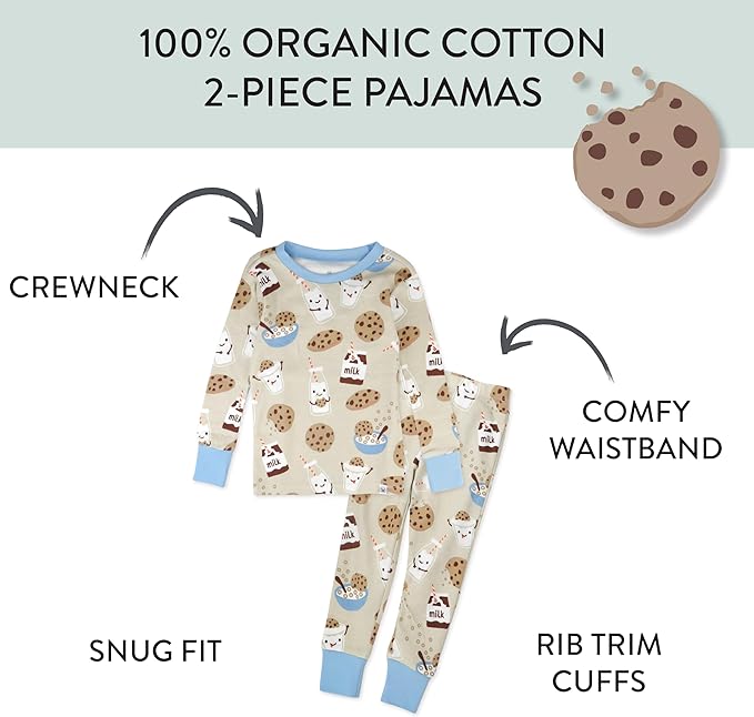 HonestBaby 2-Piece Pajamas Sleepwear Pjs 100% Organic Cotton for Baby, Toddler, Kids, Boy