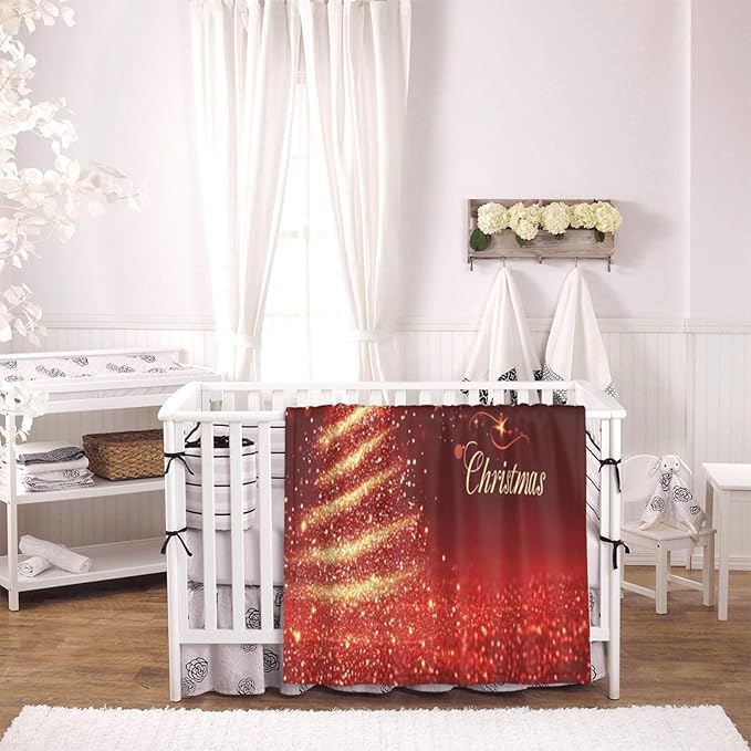 Baby Blanket Red Pine Tree Christmas Pattern for Boy Girl Newborn 30x40 Inch Toddler Infant Nursery Throw Blankets Double Layer Comfy Soft Plush Stroller Crib Quilt