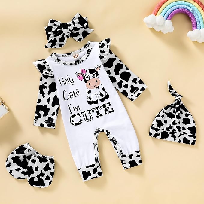 GRNSHTS Newborn Baby Girl Romper Infant Letter Print Jumpsuit Floral Bodysuit+Hat+Headband+Gloves Coming Home Clothes Outfits