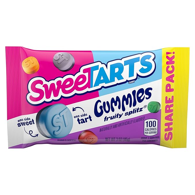 SweeTARTS Gummies Fruity Splitz, Candy, Sweet and Tart, Share Pack, 3 oz, 12 count