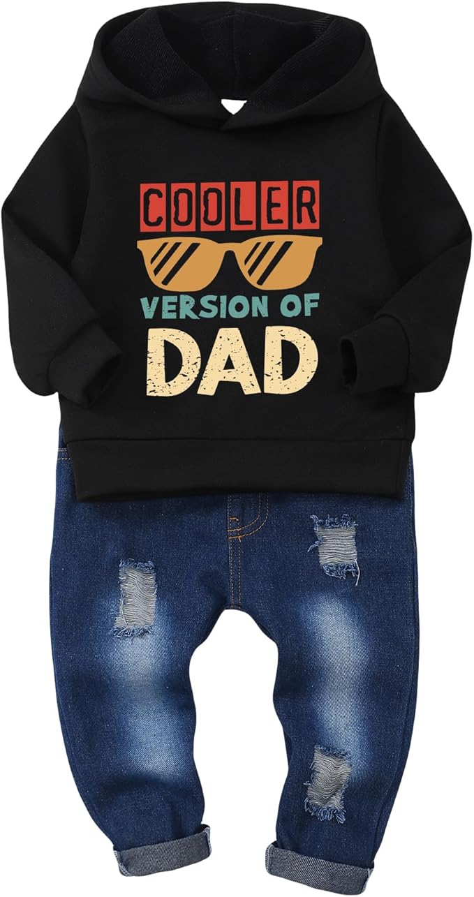 NZRVAWS Baby Boy Clothes Toddler Boy Outfit 2 3 4T 6 12 18 24 Month Fall Winter Hoodie Ripped Jeans Clothing