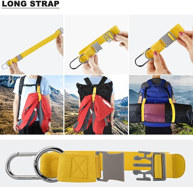Elastic Jacket Gripper with D-Ring Hook and Buckle, ZINZ D-Ring Hook Baggage Suitcase Straps Belts Travel Accessories, Makes Your Hands Free