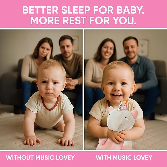 Love By Emi Baby Music Lovey Pink & White Unicorn, Baby Sleep Soother for Crib & Cuddle Bedtime, White Noise with Heartbeat & Lullaby, Plush Sound Toy, Stuffed Animal for Newborns, Infants & Toddlers