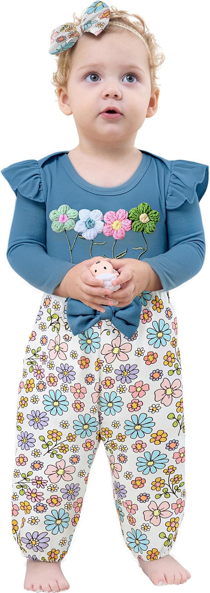 Baby Girl Clothes Newborn Infant Cotton Ruffle Romper+ Floral Pants + Headband Sets Fall Winter Outfits