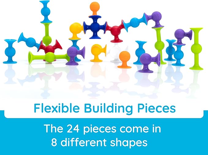 Fat Brain Toys Squigz Starter Set, 24 Piece Suction Bath Toys, Sensory Toys for Kids 3 and Up