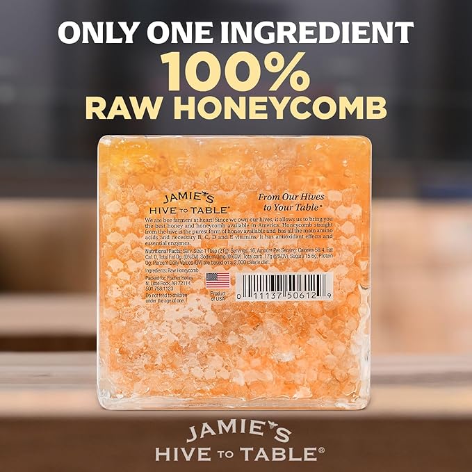 Jamie's Hive To Table 100% Raw Honeycomb, 12 Oz – All-Natural Pure Georgia Honeycomb, No Additives or Preservatives, Non-GMO