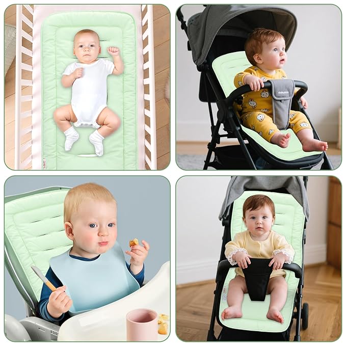 Baby Stroller Cushion,Infant Car Seat Insert-Reversible Universal Breathable and Soft Newborn Stroller Mat,100% Cotton Cover Toddler Seat Pad Liner-34x78cm,1 Pack(Gray+Neon Green)
