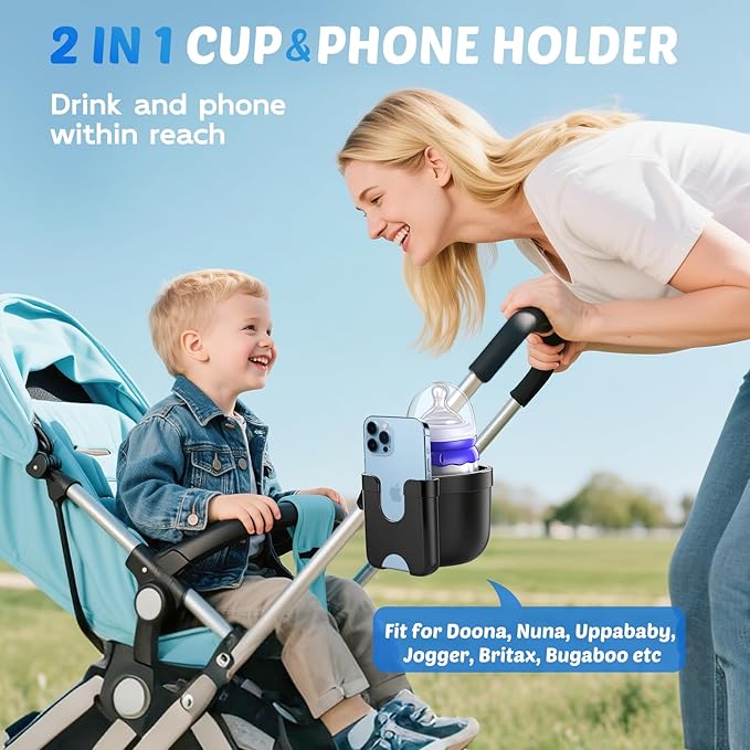 Christmas Stocking Stuffers White Elephant Gifts for Adults: Guiseapue Cup Holder for Walker, Stroller Cup Holder Attachment with Phone Holder, Wheelchair Essentials Bike Scooter Accessories
