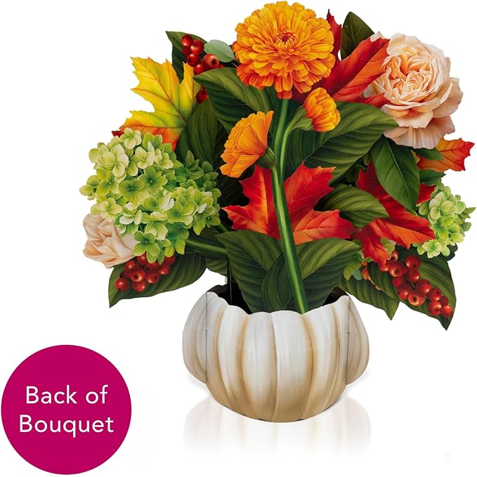 Freshcut Paper Pop Up Cards, Pumpkin Spice, 12 Inch Life Sized Forever Flower Bouquet 3D Popup Greeting Card, Autumn Cards, Birthday Card, Blank Notecard & Envelope