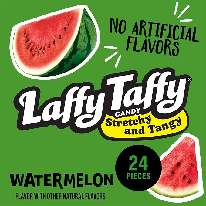 Laffy Taffy Candy, Stretchy and Tangy, Watermelon Flavor, 1.5 Ounce Bars (Pack of 24)