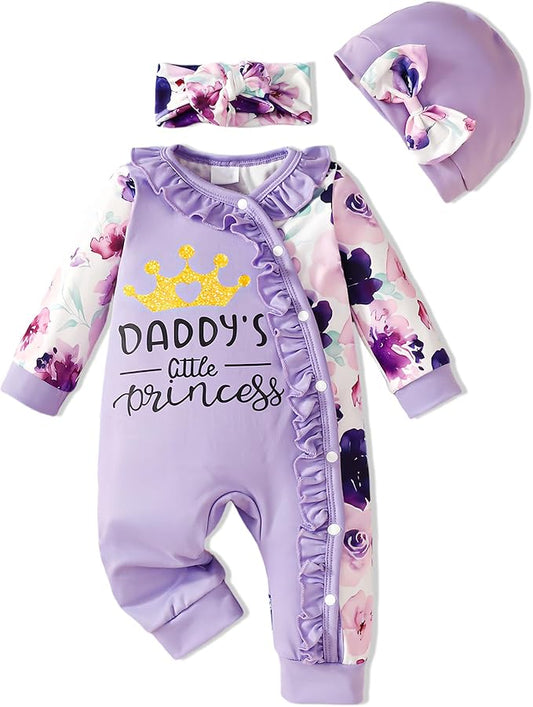 Preemie Newborn Baby Girl Clothes Infant Fall Winter Outfits Letter Floral One-Piece Romper+Jumpsuit