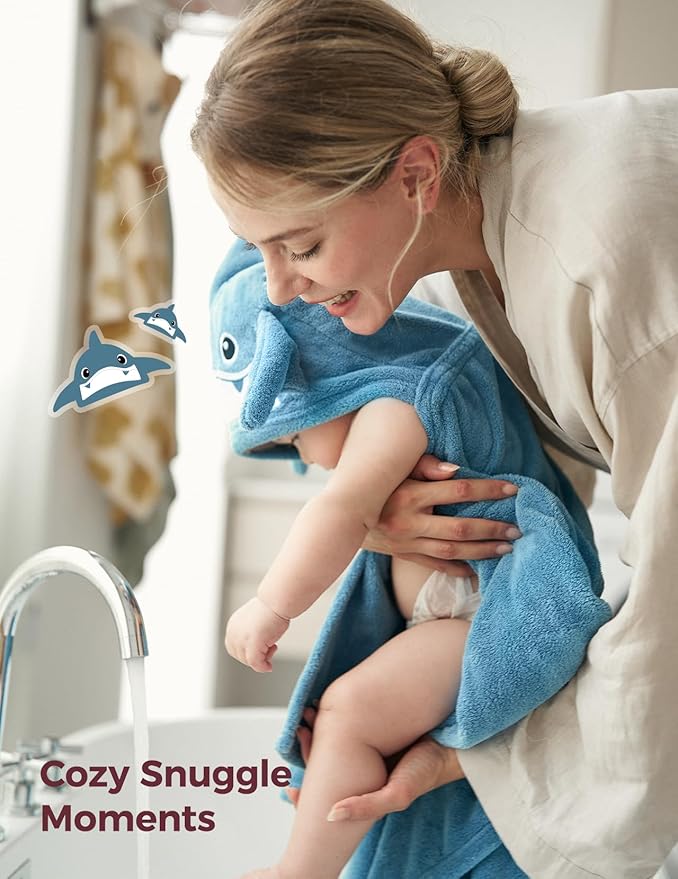 Momcozy Baby Bath Towels with Hooded -Visualize Health Label -Soft & Absorbent Coral Fleece Towel for Comfort & Warm - Bath Essential or Shower Gift for Newborn, Infant,Toddler (Large, 28 x 55 Inch)