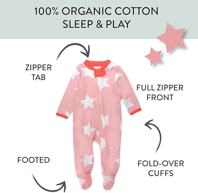 HonestBaby Baby Celebration Sleep & Play Footed One-Piece Pajama Sleeper 100% Organic Cotton