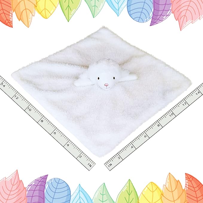 Baby White Lamb Soft Stuffed Animal Security Blanket, Plush Sheep Character Lovey Blanket, Baby Shower/Nursery Gift, Newborn Infant Toddler Snuggle Blankie for Boys Girls, 14 Inches