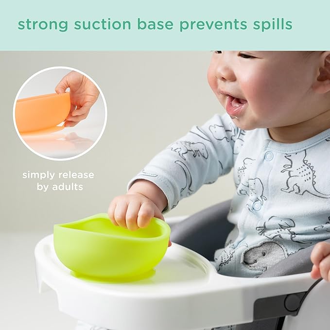 Olababy 100% Silicone Suction Bowl with Lid for Independent Feeding | First Stage Self Feeding Essential for Toddlers and Kids| Baby Led Weaning Snack Feeder | Food Container and Storage | (Kiwi)