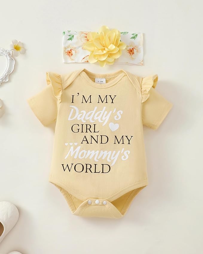 SUNNY PIGGY Newborn Baby Girl Clothes Infant Outfits Romper Floral Fall Outfit Bell Bottoms Pant Sets Hat Headband Flowerpant