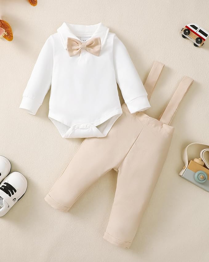 Newborn Baby Boy Clothes Gentleman Wedding Suit Infant Outfits Formal Dress Shirt+Bowtie+Suspender Pants