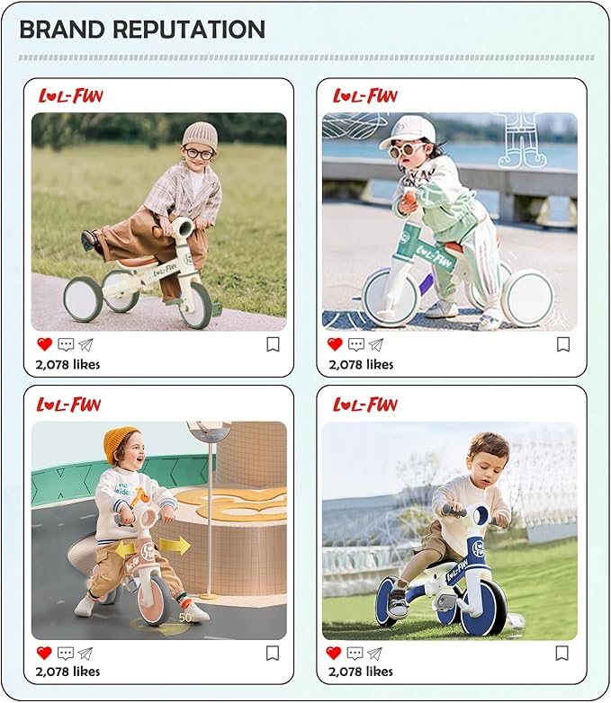 LOL-FUN 4 in 1 Toddler Balance Bike for 1-4 Years Old Boys Girls Gift, 3 Wheel Baby Bicycle for 1 Year Old Kids Tricycle with Easy Assembly Removable Pedal