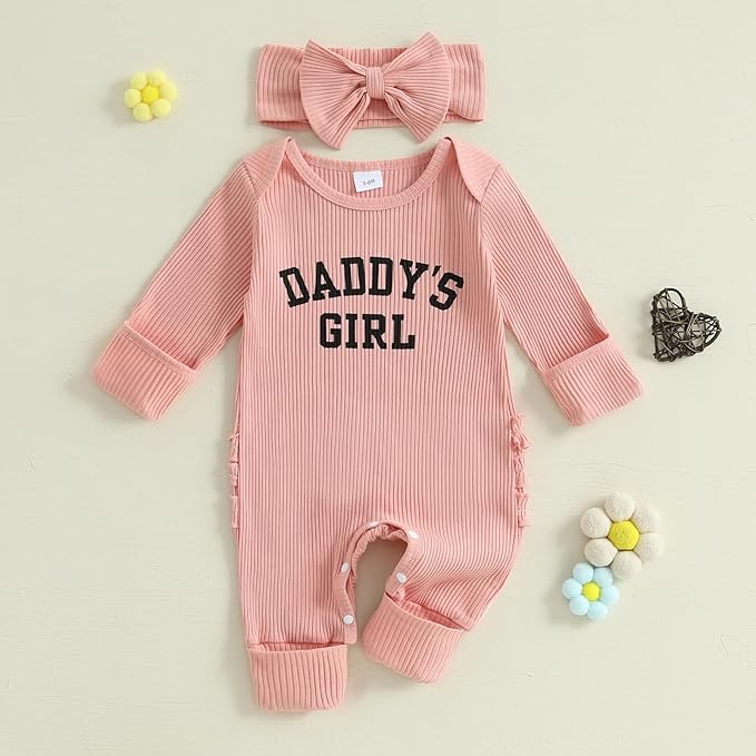 Newborn Baby Girls Rompers Knit Round Neck Long Sleeve Infant Fall Jumpsuits with Headband Coming Home Outfit
