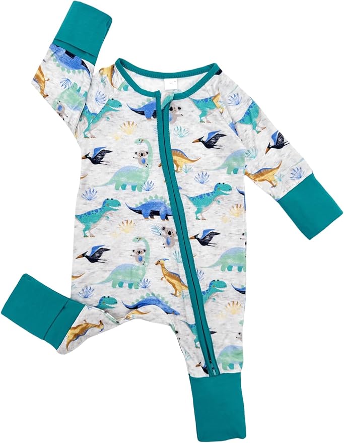 Bow Dream Bamboo Rayon Baby Boy Romper Footed Long Sleeve Footies Newborn Girl Clothes Footless with Zipper and Mitten Cuffs