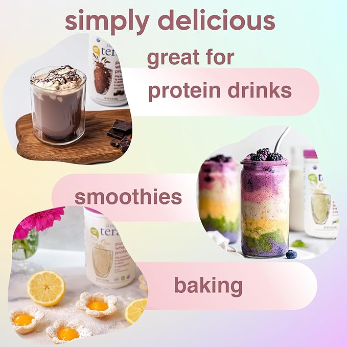 Simply tera's Pure Whey Protein Powder - Dark Chocolate Clean Protein Powder, Grass Fed Whey Protein Powder Without Artificial Sweeteners, Clean Label, Non-GMO, Kosher, rBGH-Free - 12 Oz