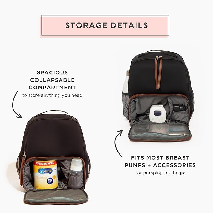 Freshly Picked Breast Pump Backpack, Wipeable Vegan Leather and Neoprene Breast Pump Bag, Fits Spectra S1 and S2, 3-Compartment, 8-Pocket