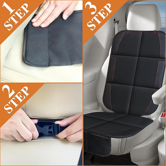 Car Seat Protector, Non-Slip Rubber Padded Backing Seat Protector for Child Seats, Waterproof Thickest Padding Car Seat Protector Under Baby Seat - No Imprint (Red-2pcs)