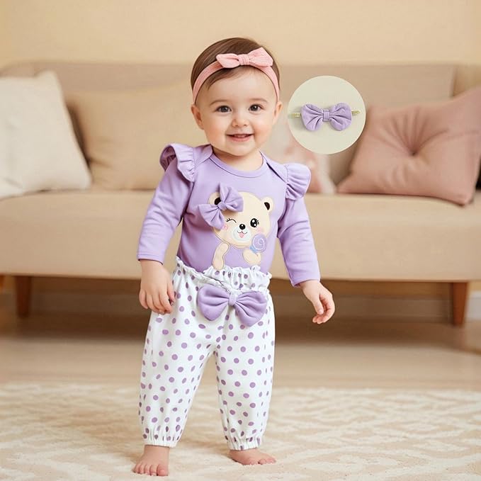 Fernvia Western Newborn Baby Girl Clothes Long Sleeve Letter Print Romper Animal Print Pants Headband 3Pcs Outfits Sets