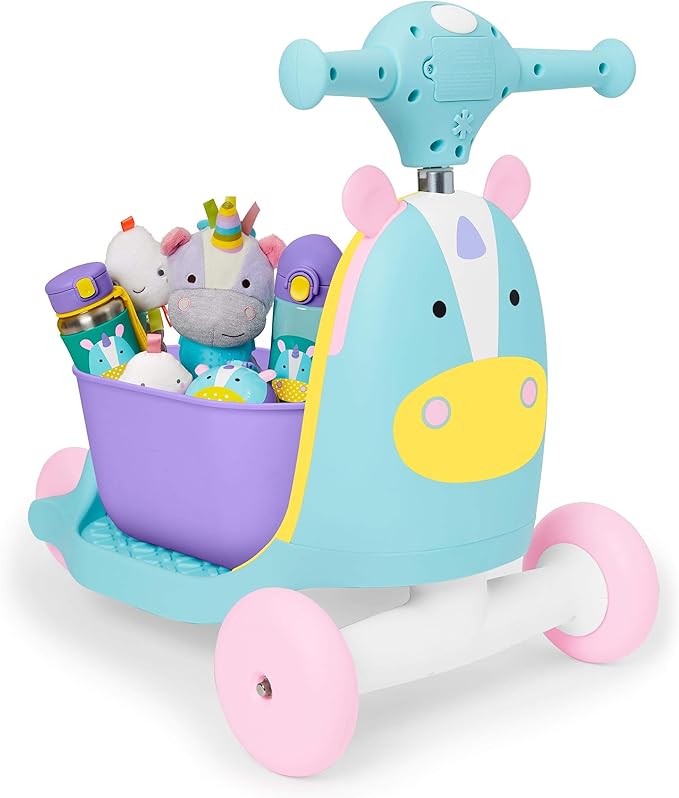 Skip Hop Kids 3-in-1 Baby Activity Push Walker & Ride On Scooter Toy, Unicorn