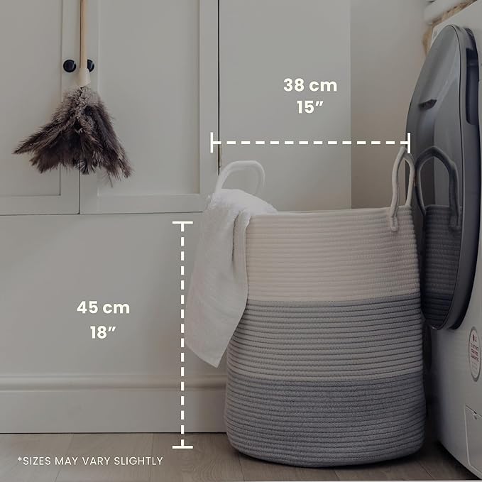OrganiHaus Gray Nursery Laundry Basket 15x18, Farmhouse Hamper Basket, Extra Large Storage Basket, Blanket Basket for Living Room, Baby Laundry Hamper, Toy Basket for Kids
