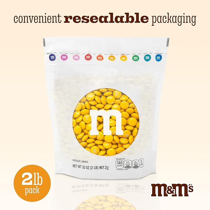MyM&M’s MM'S Milk Chocolate Candy Single Color 2Pound Bulk Bag Pack of, Gold, 32 Ounce