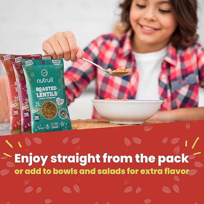 Nutruit Roasted Lentil Snacks - Tasty Snack Box with Vegan, Gluten Free, Non-GMO, High Protein, Low Calorie, Healthy On-The-Go Low Calorie Lentils Snacks - 1.2oz Packs (20-Pack Variety Box)