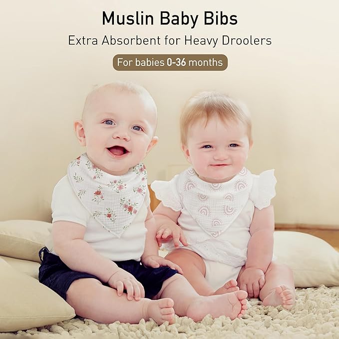 Muslin Baby Bibs 8 Pack, Baby Bandana Drool Bib for Drooling and Teething, Cotton Soft Absorbent for Girls Boys
