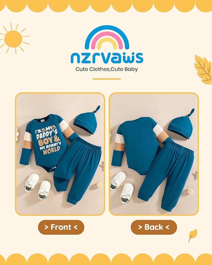 NZRVAWS Newborn Baby Boy Clothes Outfits Letter Prined Romper Pants Set Infant Baby Boy Clothing 0 3 6 9 12 18 Months