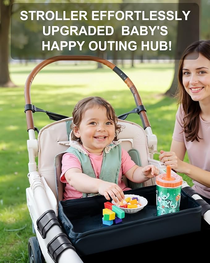Stroller Snack Tray for Wonderfold Wagon W2 Series with Anti-Spill Cup Holders - Reinforced Frame Food Activity Tray, Waterproof Oxford Fabric,Stroller Attachment for Kids' Snacks & Drinks