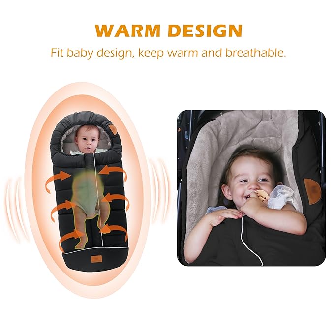 LAT Baby Warm Bunting Bag Universal,Stroller Sleeping Bag Cold Weather,Waterproof Toddler Footmuff(Basic,Black)